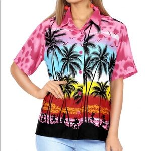 LA LEELA Women's Beach Casual‎ Hawaiian Blouse Short Sleeve Small
